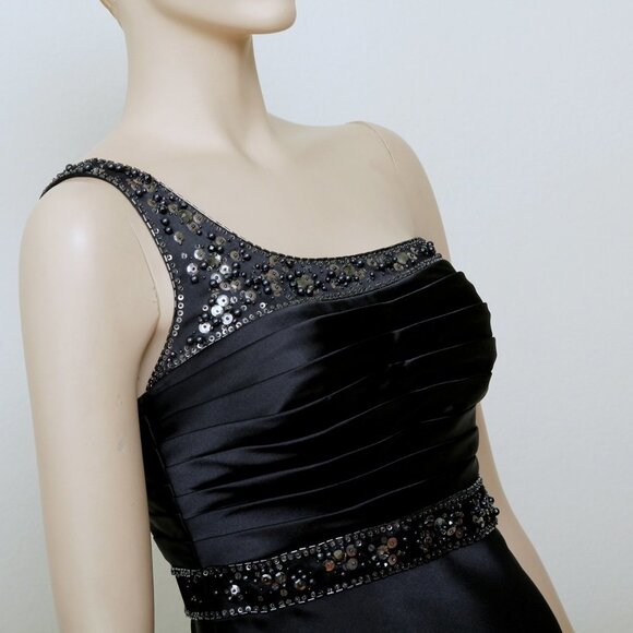 Adrianna Papell One Shoulder Beaded Sequins Maxi Gown Navy Blue Women 6 - Picture 4 of 16